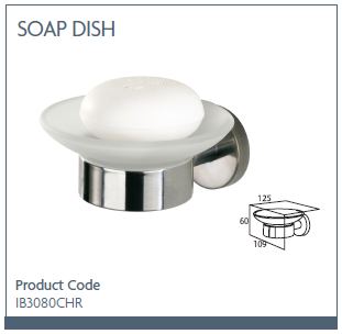 Bathroom accessory frosted glass soap dish with chrome wall support (Product code: IB3080CHR)
