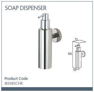 Pump soap dispenser with wall mounting bracket in chrome (Product Code: IB3085CHR)