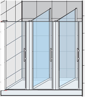 Multiple shower enclosures separated by lateral screens