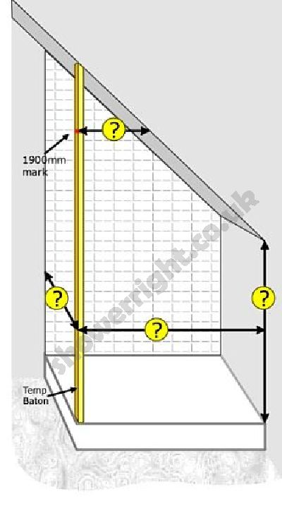 Measuring for a custom corner shower enclosure under a sloping ceiling