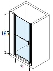 Diagram showing a stable style shower door in an alcove setting