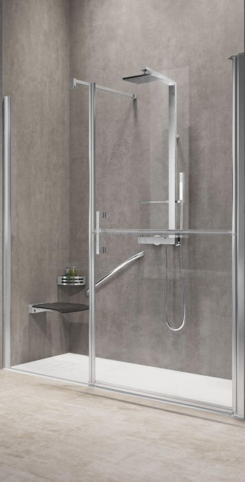 Split stable style shower door with inline fixed panel