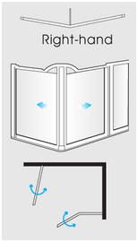 Corner entry via 2 x hinged doors + 1 fixed panel