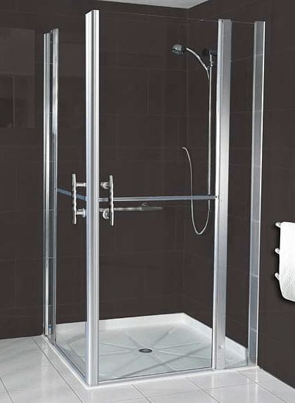 EASA Elegance L3 'stable style' shower doors with fixed extender panels used as a pair to create a corner shower enclosure