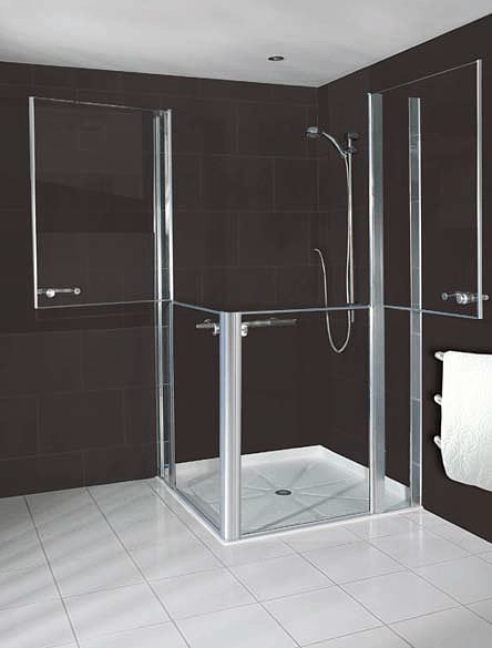 EASA L3 split shower door with extender panel facilitates carer assistance