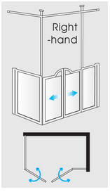 2 X Fixed panels each with support pole and hinged door. Front entry, Right hand corner config.