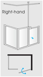 Front entry via hinged door + L shaped fixed panels and support pole RH Corner