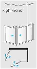 Fix panel, support pole and hinged door + hinged door - corner entry (RH)