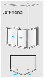 Front entry via 2 x hinged doors. Fixed end panel + support pole. (LH)