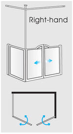 Front entry via 2 x hinged doors. Fixed end panel + support pole. (RH)