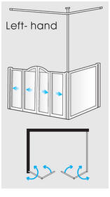 Front entry via 2 x bi-fold doors. Fixed end panel + support pole. (LH)