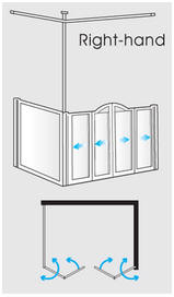 Front entry via 2 x bi-fold doors. Fixed end panel + support pole. (RH)