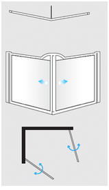 2 x hinged half height shower doors of equal length create a square corner enclosure