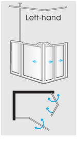 Half height shower enclosure with fixed panel, support pole and hinged door + bi-fold door LH