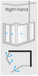 Half height shower enclosure with fixed panel, support pole and hinged door + bi-fold door (RH)