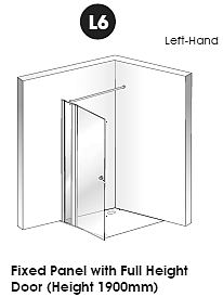 EASA L6 shower enclosure - full height glass hinged shower door with extender panel