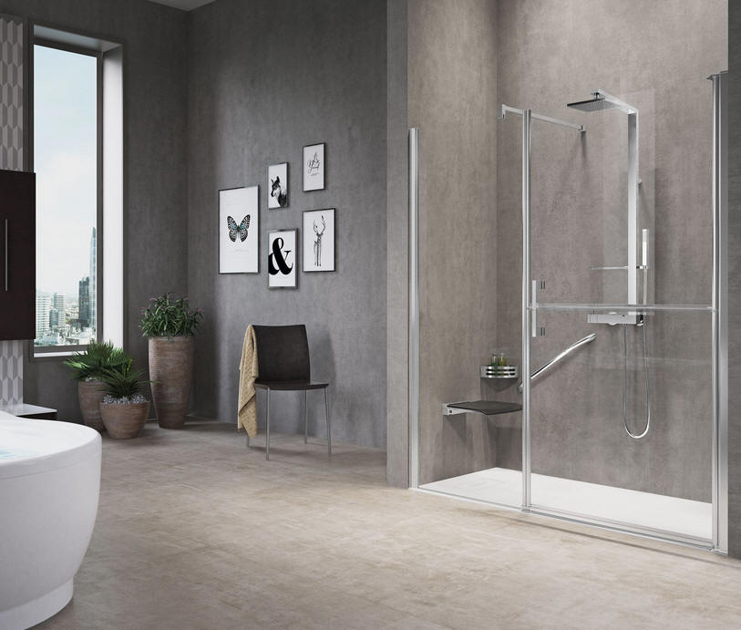 Stable style split shower door with inline fixed panel