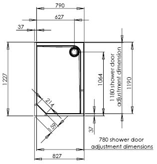 1200 x 800 rectangular shower pod diagram