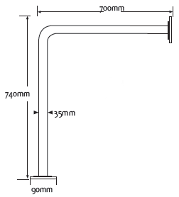 Floor to wall grab rail with 90 degree bend