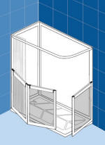 Left handed Impress shower pod with  bi fold and single panel half height shower doors