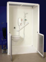 Self contained shower cubicle with half height doors available with integral toilet