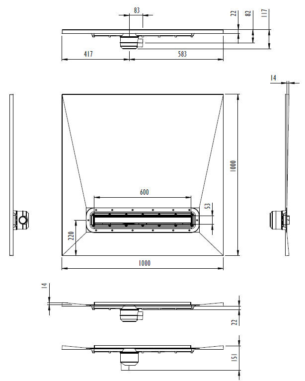 IMPEY Aquadec Linear 4 (1000mm x 1000mm)