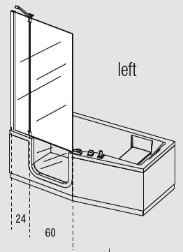 Left hand IRIS walk in bath with optional left hand shower screen