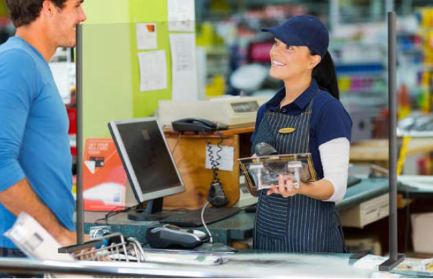 Glass partitioning screens for tills and checkouts