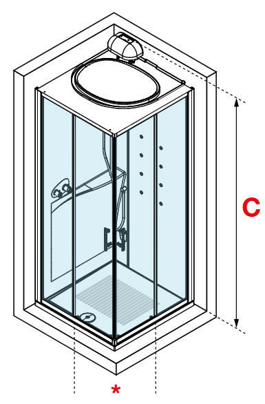 Novellini EON A corner entry corner shower pod diagram