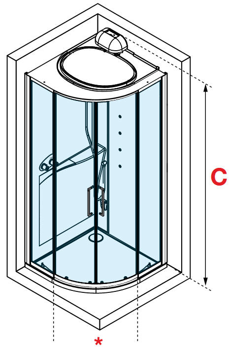 Novellini EON R Quadrant corner shower pod with sliding doors diagram