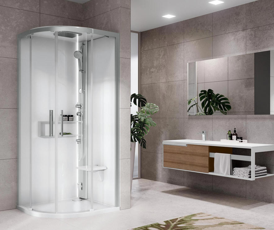 Novellini GLAX 2 2.0 R quadrant shower pod in SILVER