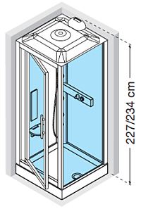 Novellini GLAX 3 pivot door shower cubicle with body jets, roof panel, overhead shower and steam generator