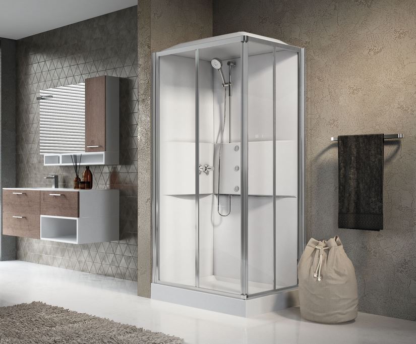Novellini MEDIA 2.0 A rectangular corner shower pod with double sliding doors corner entry
