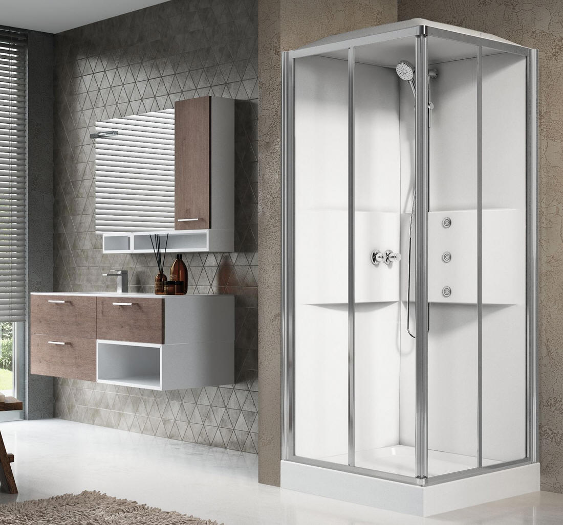 Novellini MEDIA 2.0 A corner entry square shower pod