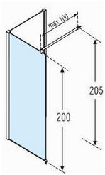 Diagram howing Kuadra H together with a Kuadra HL fixed panel as a walk in shower enclosure
