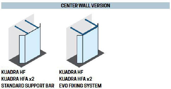 Novellini KUADRA HF shower screen with HFA hinged flipper panels in mid wall setting
