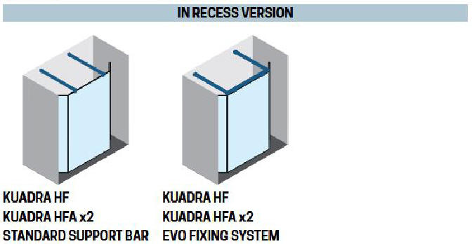 Novellini KUADRA HF shower screen with HFA hinged flipper panels in recess setting