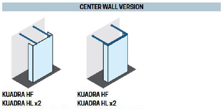 Novellini KUADRA HF shower screen with HL fixed deflector panels in mid wall setting