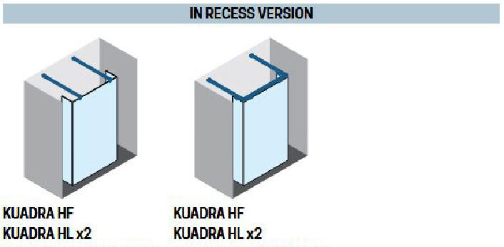 Novellini KUADRA HF shower screen with HL fixed deflector panels in alcove setting