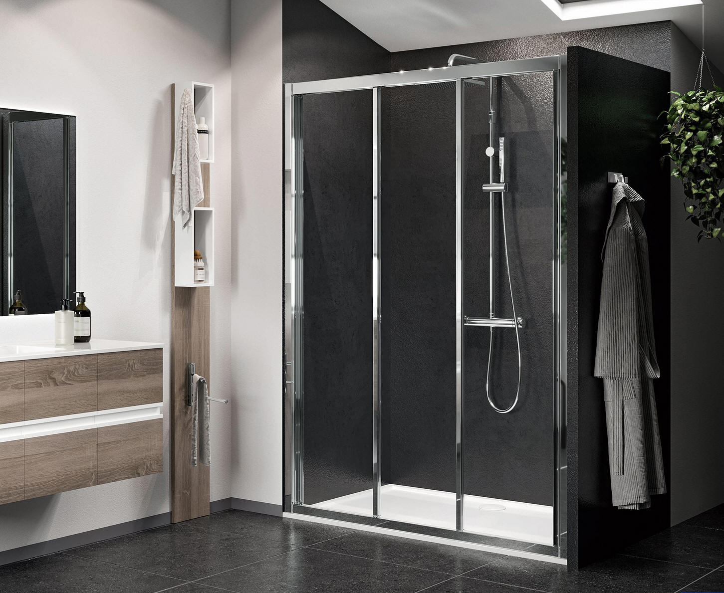 Novellini LUNES 2.0 - 3P three part sliding shower door with chrome finish.