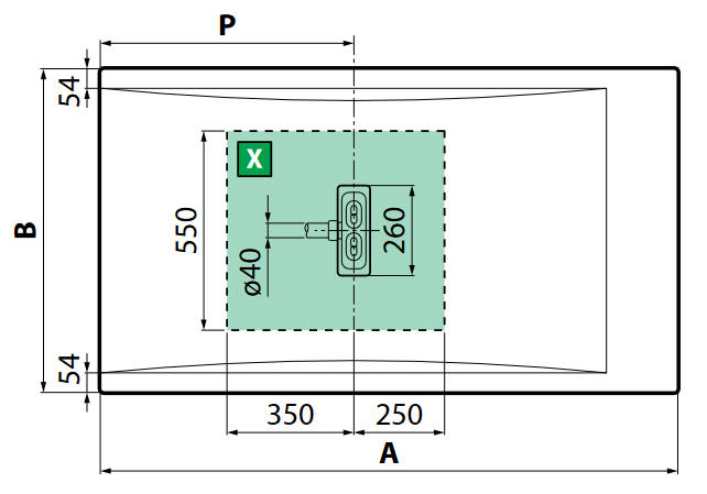 Novellini Custom shower tray installation layout diagram