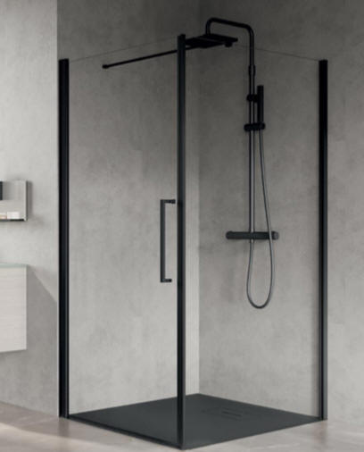 Novellini YOUNG PLUS (G+F) corner shower enclosure - shown with black frame profiles