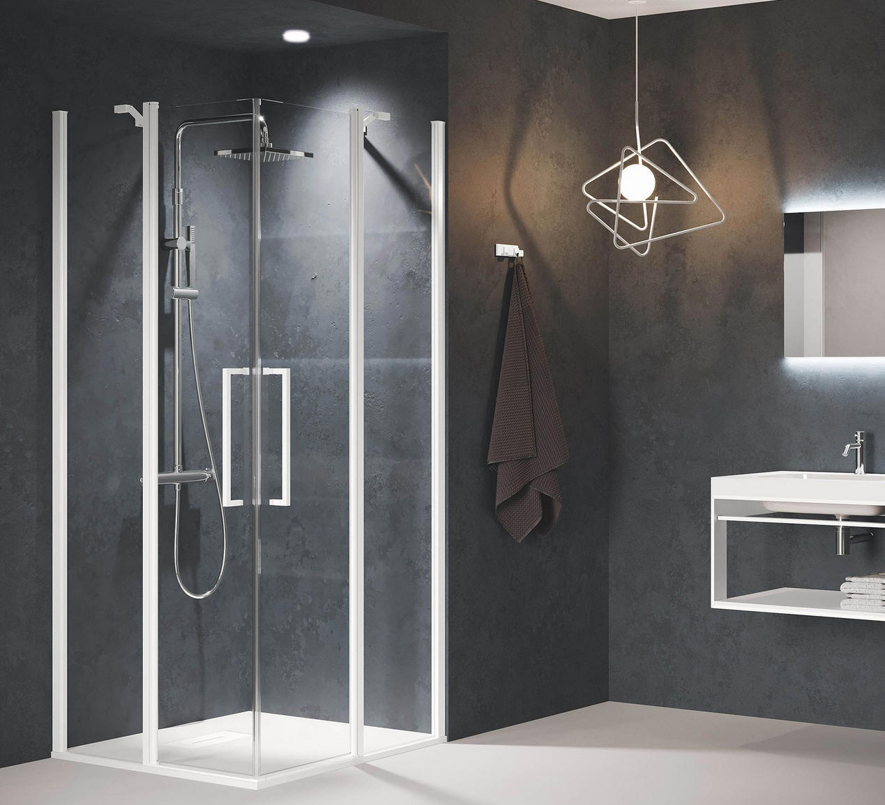 Novellini Young A corner entry corner shower enclosure with hinged doors