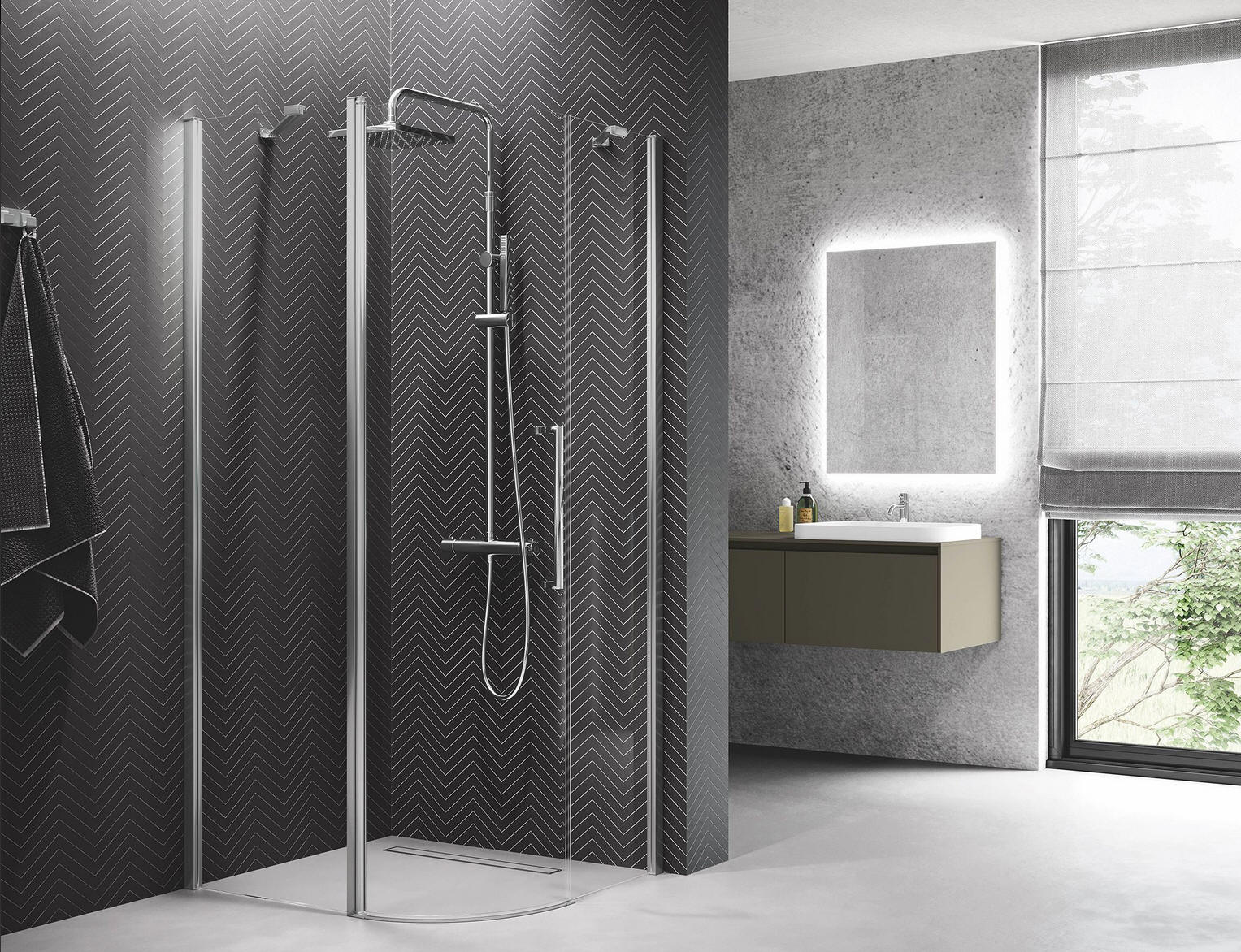 Novellini YOUNG R1 Offset Semi-frameless Offset shower enclosure with hinged door