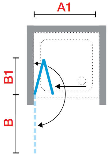 Novellini YOUNG 1BS bifold shower door in an alcove setting diagramDia 2