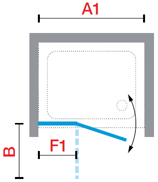 Novellini 2P+F hinged door and fixed inline panel shown in an alcove location