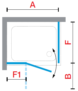 Novellini 2P+F hinged door and fixed inline panel shown with a fixed side panel  for a corner location