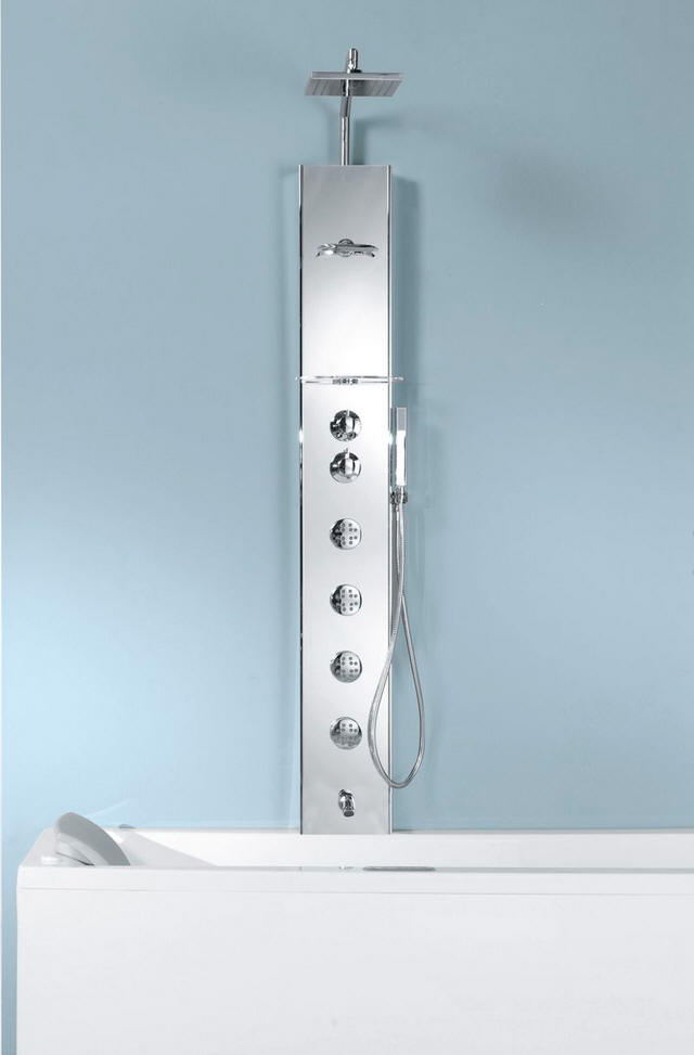 Novellini CASCATA 2 shower column for over-bath use incorporating a bath filler spout.
