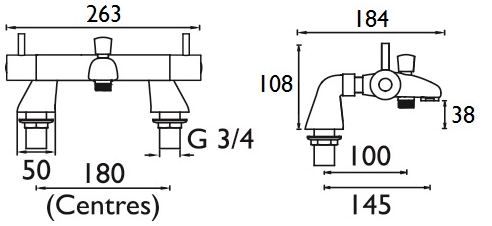 Artisan thermostatic bath shower mixer with lever controls diagram