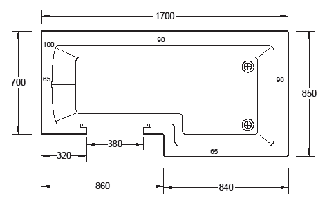 Dimensions of The LARIMAR walk in shower bath